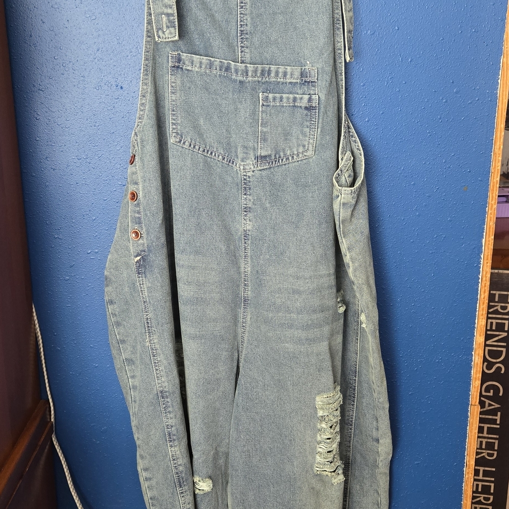 Light Blue Distressed Women's Denim Overalls